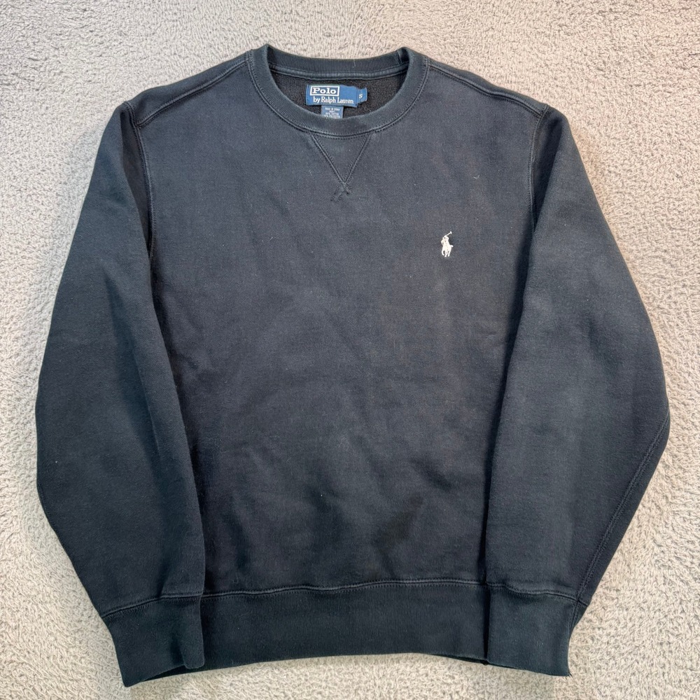 Polo Ralph Lauren Mens Small Black Crewneck Sweatshirt Embroidered Pony Logo